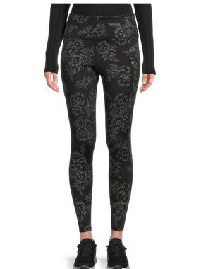 Avia Leggings Floral Black Size Medium(8-10) Zip Pockets Moisture Wicking